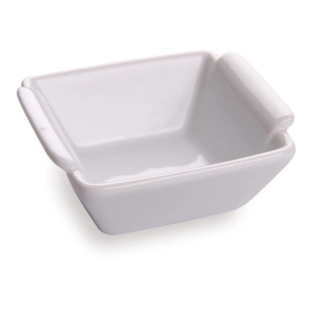 1 oz Square White Porcelain Mini Lipped Handle Bowl - 2 1/2" x 2 1/2" x 1" - 10 count box