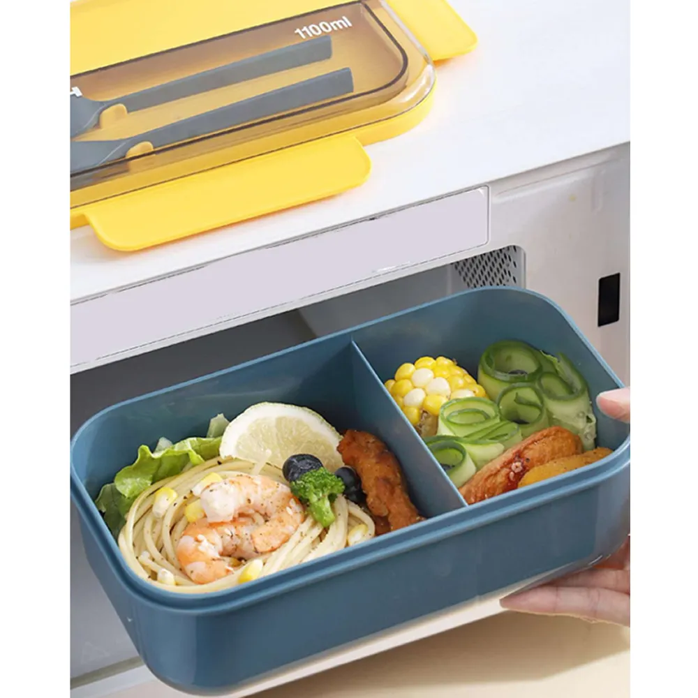 1100Ml Reusable Leak Proof Dual Compartment Lunch Box With Cutlery Yl-440