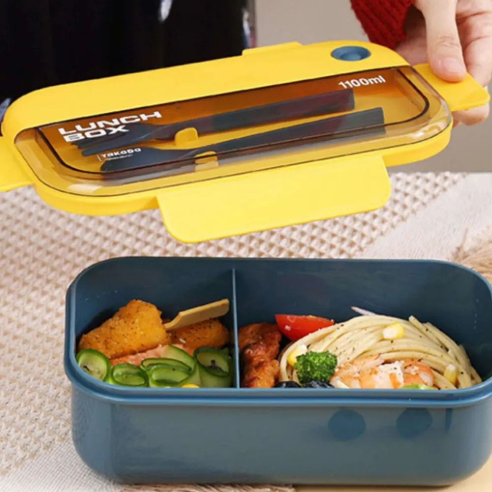 1100Ml Reusable Leak Proof Dual Compartment Lunch Box With Cutlery Yl-440