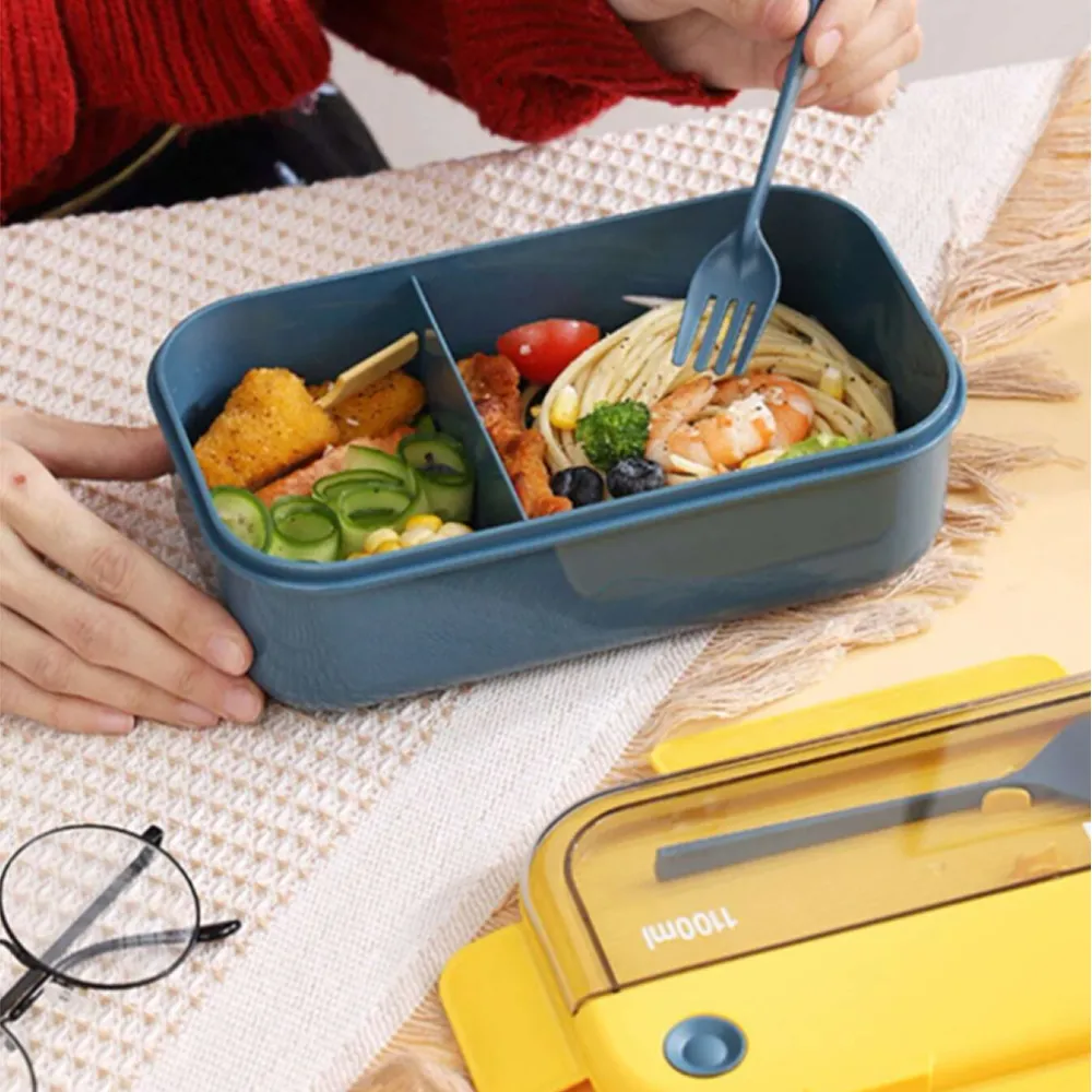 1100Ml Reusable Leak Proof Dual Compartment Lunch Box With Cutlery Yl-440