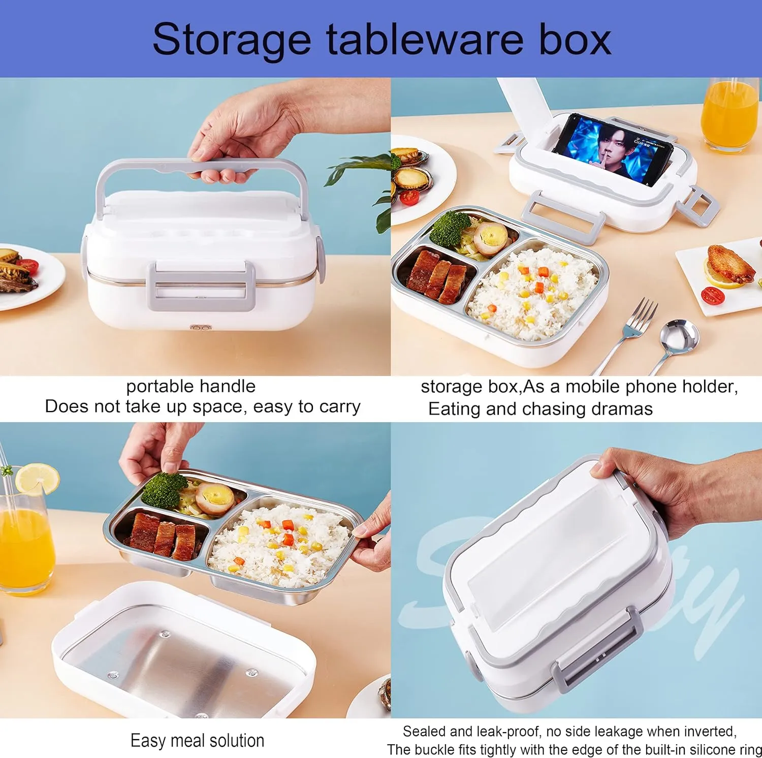 1.5L Portable Electric Food Warmer Lunch Box With Spoon And Fork F52-8-1436