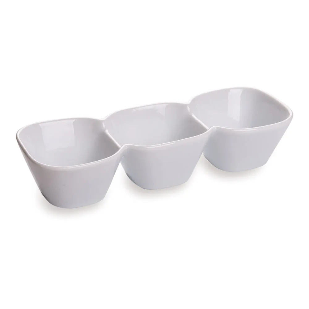 18 oz Square White Porcelain Triplets Convex Bowl Set - 9 1/2" x 3 1/2" x 2" - 1 count box