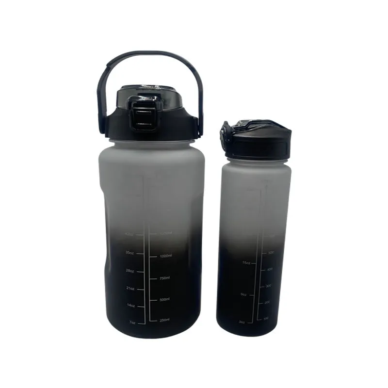 2-In-1 2L Motivational Water Bottle With Straw 2107 Black