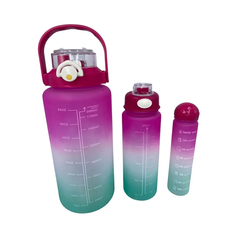 3-In-1 Motivational Water Bottle With Straw 1005 Maroon And Lime