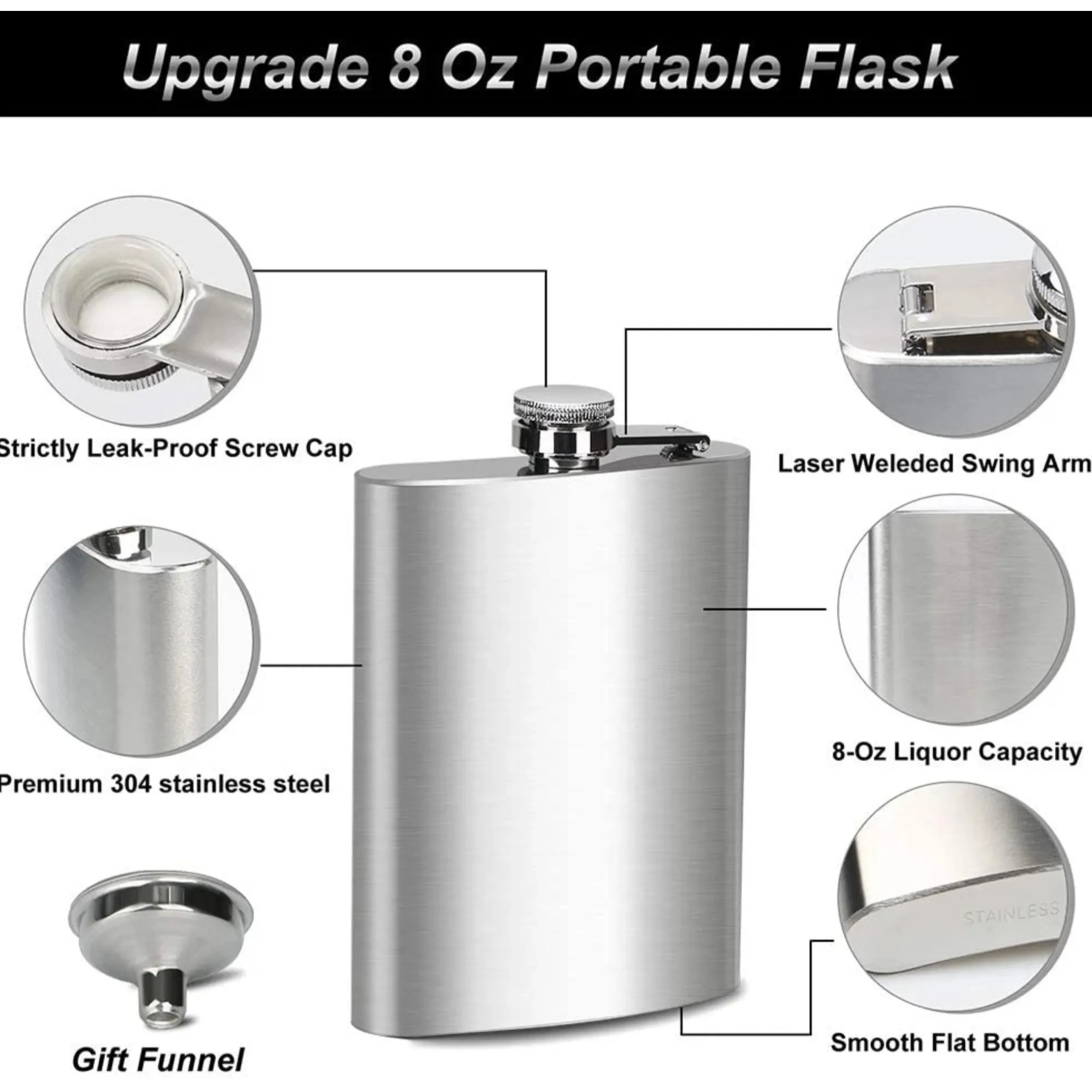 8Oz Alcohol Hip Flask With Funnel And 4 Shot Cups 1170347