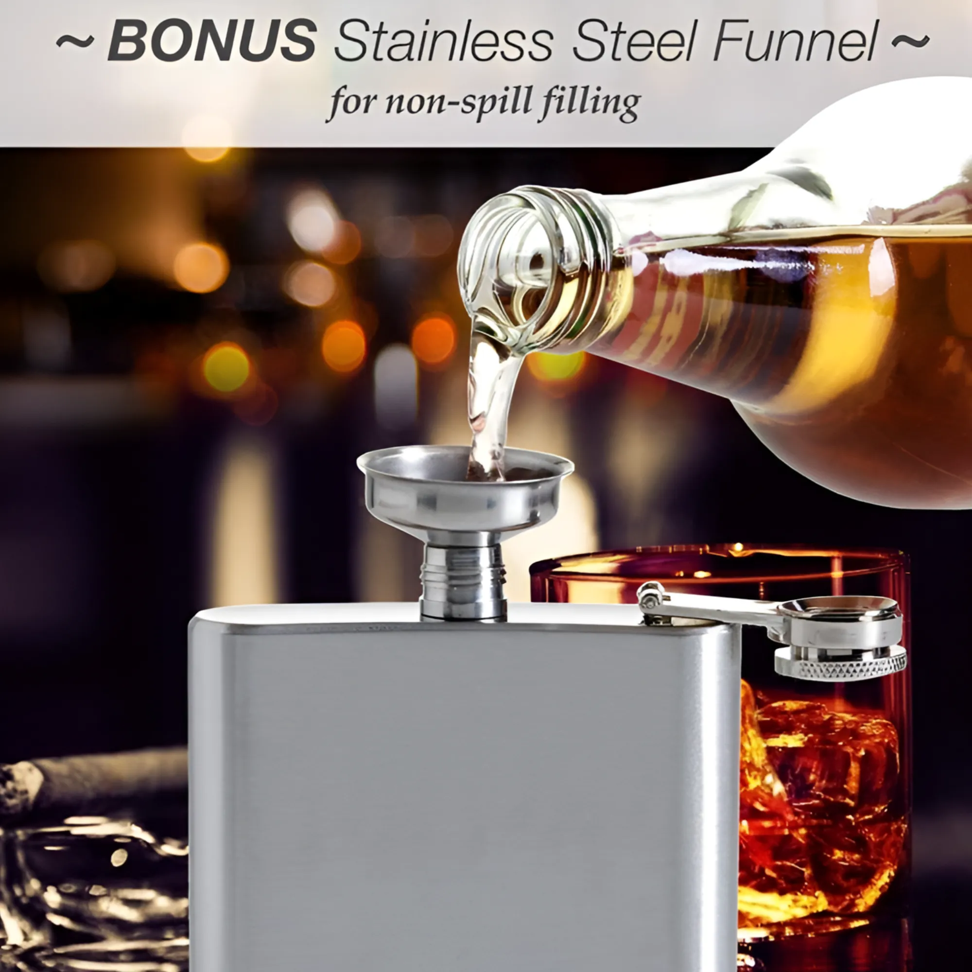 8Oz Alcohol Hip Flask With Funnel And 4 Shot Cups 1170347