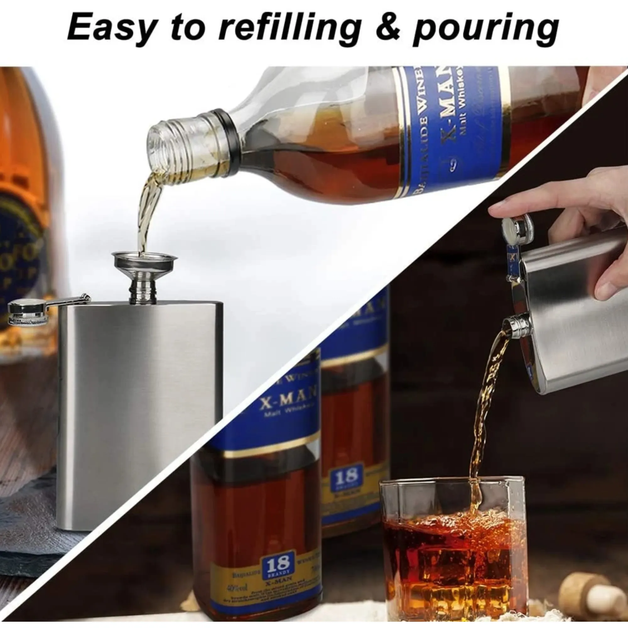 8Oz Alcohol Hip Flask With Funnel And 4 Shot Cups 1170347