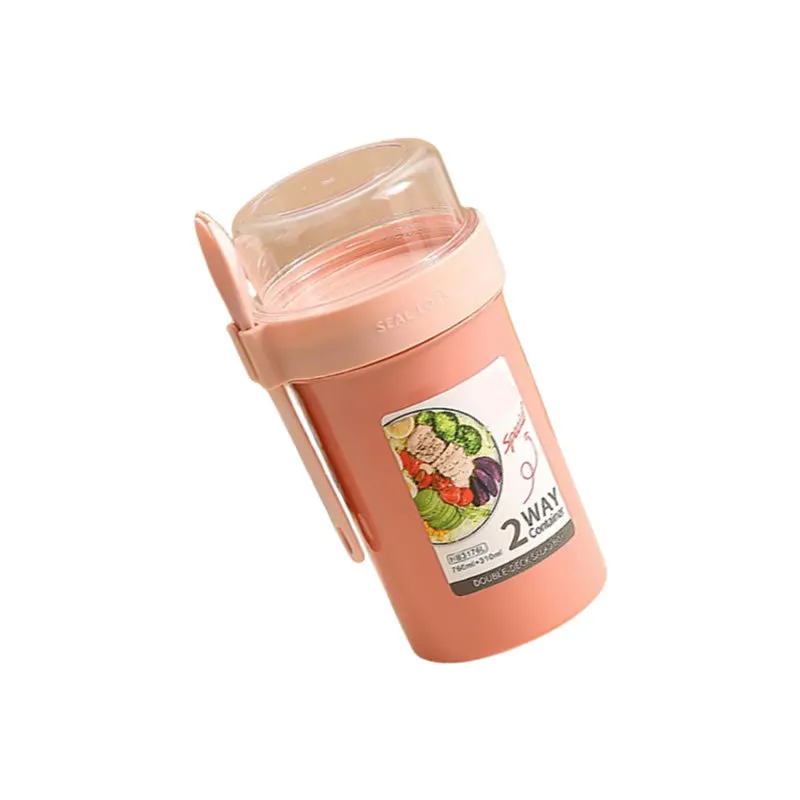 990Ml Double Cup Salad Lunch Container With Fork Yl-376 Pink