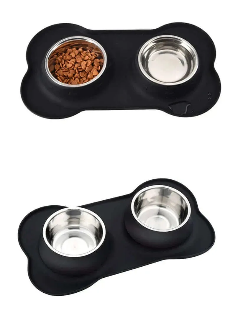 Anti-slip Mat Durable Stainless Steel Water Food Feeder Bowls For Pets