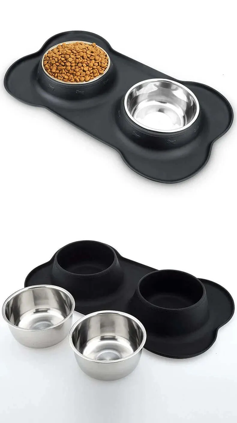 Anti-slip Mat Durable Stainless Steel Water Food Feeder Bowls For Pets