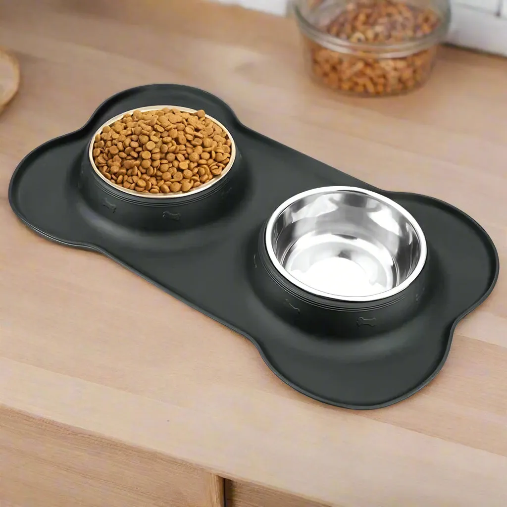 Anti-slip Mat Durable Stainless Steel Water Food Feeder Bowls For Pets