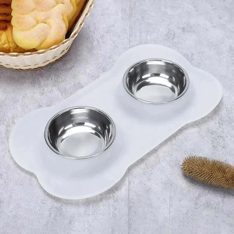 Anti-slip Mat Durable Stainless Steel Water Food Feeder Bowls For Pets