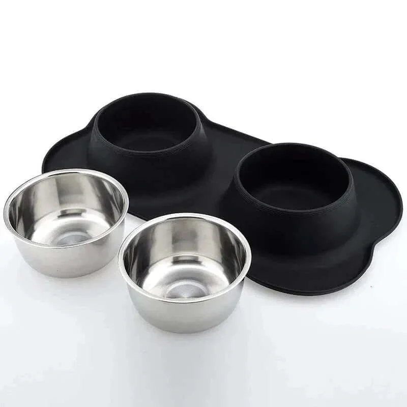 Anti-slip Mat Durable Stainless Steel Water Food Feeder Bowls For Pets