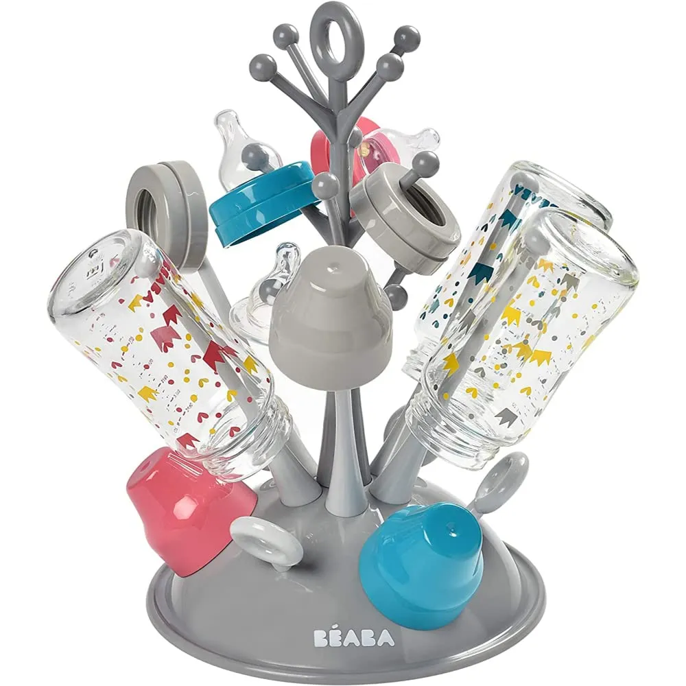 Beaba Baby Bottle Drying Rack for Drying 6 Bottles and Baby Accessories, Grey