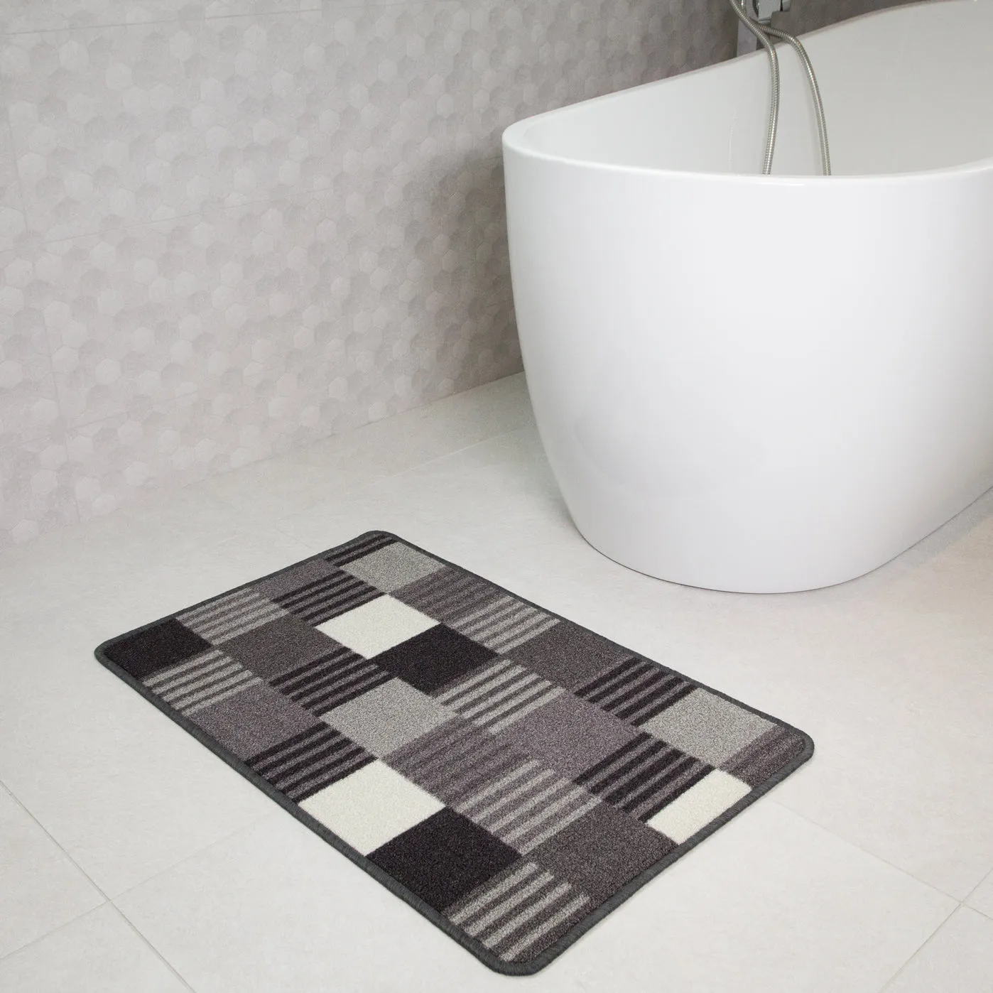 Black Blocks Washable Rug