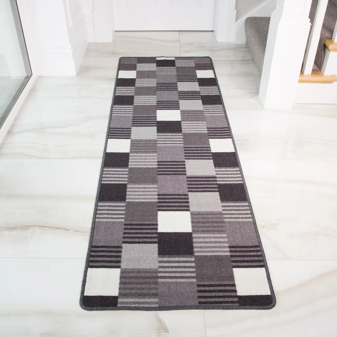 Black Blocks Washable Rug