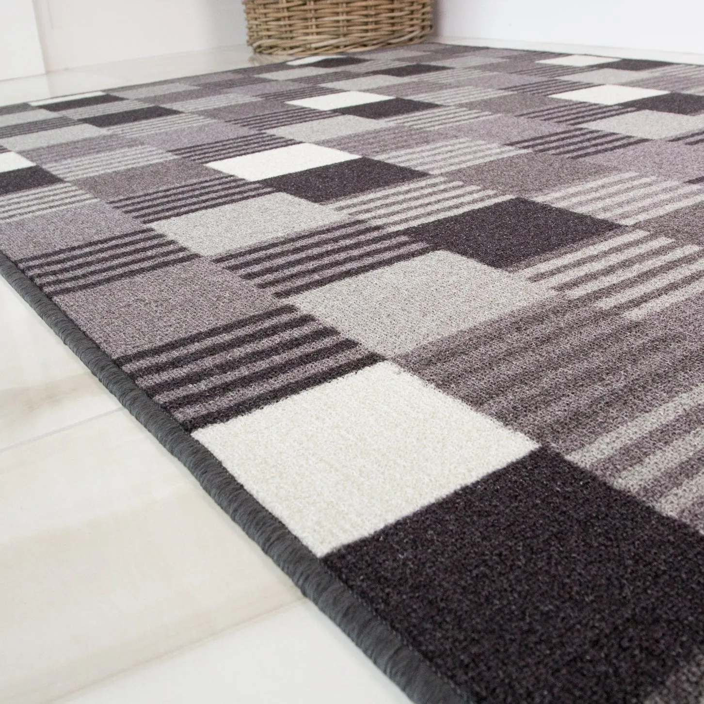 Black Blocks Washable Rug