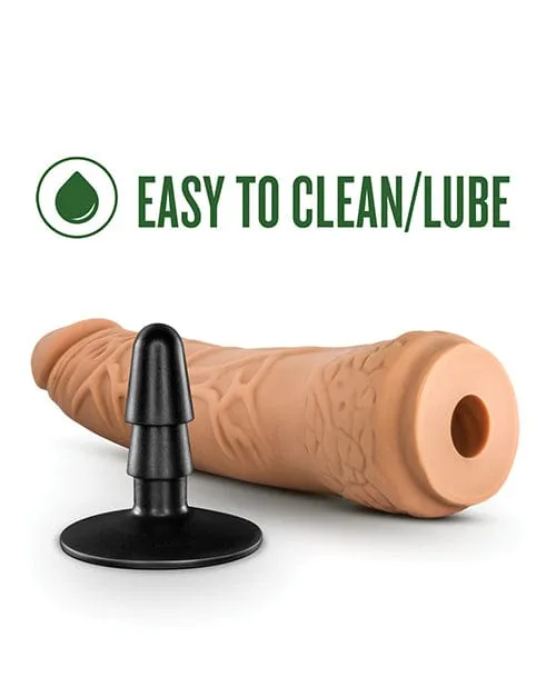 Blush Lock On 7.5 inch Hexanite Dildo with suction Cup Adapter - Mocha