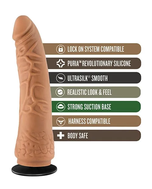 Blush Lock On 7.5 inch Hexanite Dildo with suction Cup Adapter - Mocha