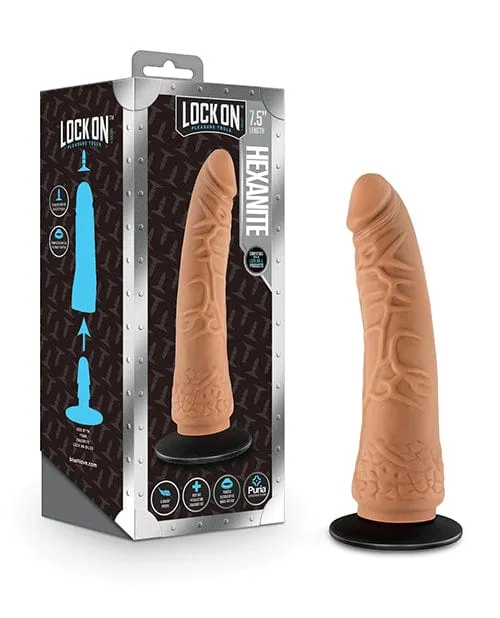 Blush Lock On 7.5 inch Hexanite Dildo with suction Cup Adapter - Mocha