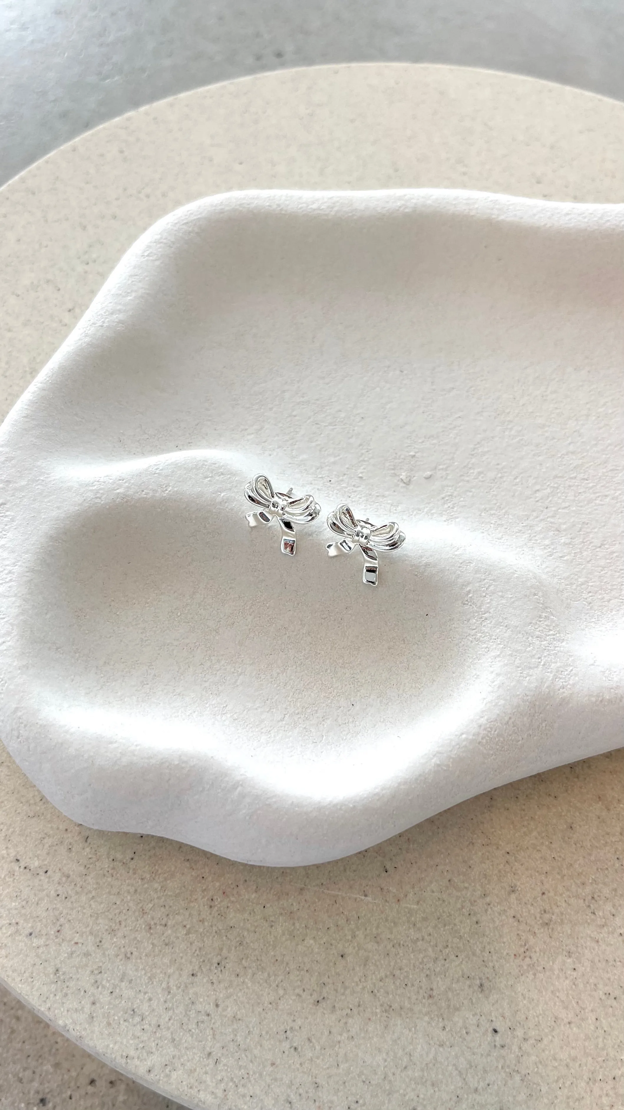 Bow Stud Sterling Silver Plated Earrings - Silver