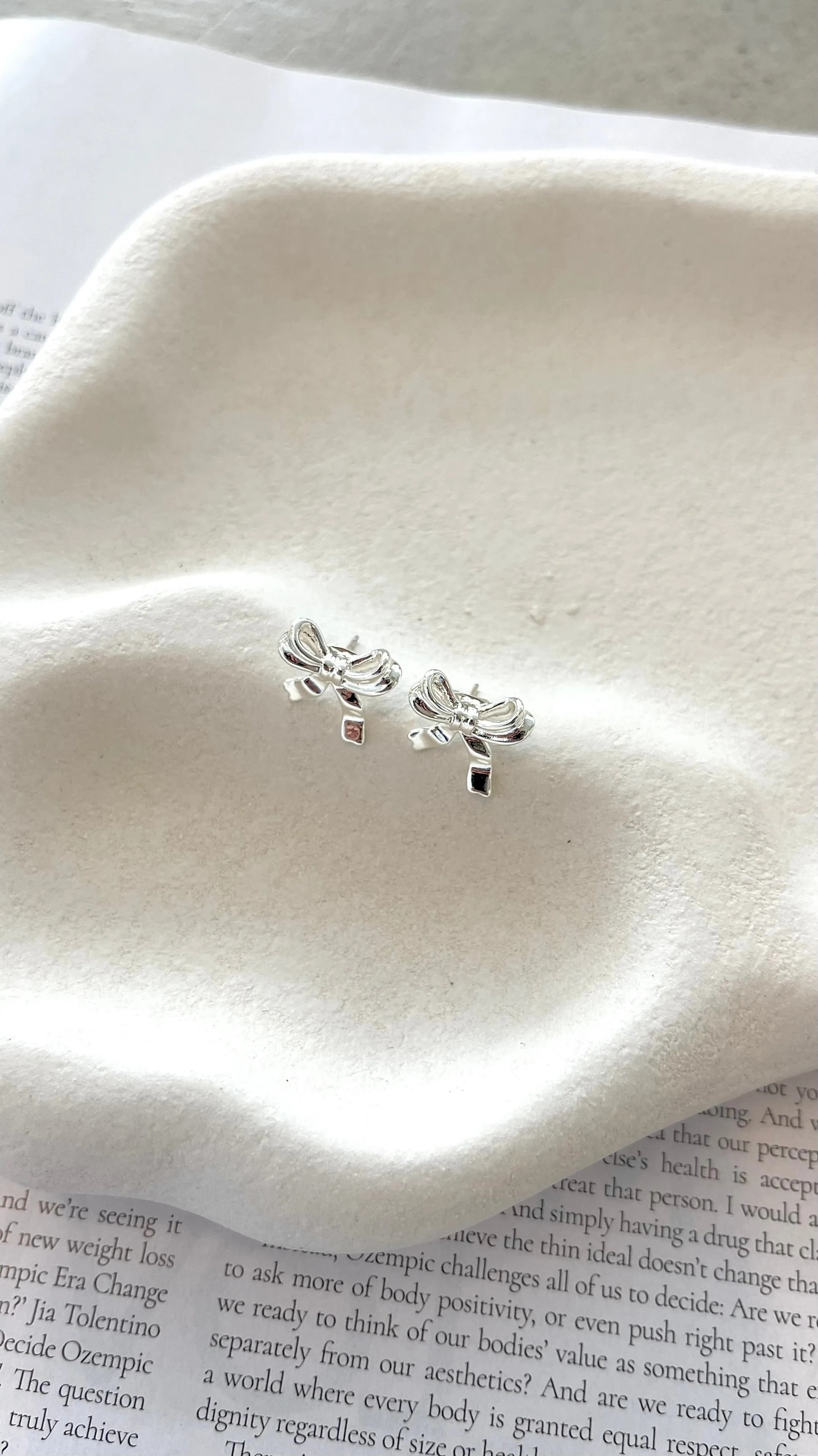 Bow Stud Sterling Silver Plated Earrings - Silver