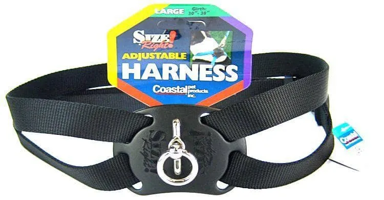 Coastal Pet Size Right Nylon Adjustable Harness - Black - Large (Girth Size 28"-36")