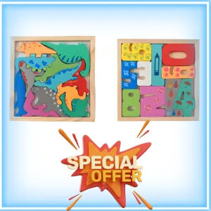 Combo of 2 Wooden Puzzle for kids Math Numbers Learning, Dino (Square) Jigsaw Puzzle for kids Montessori Knowledgeable Toys for Kids above 18 months