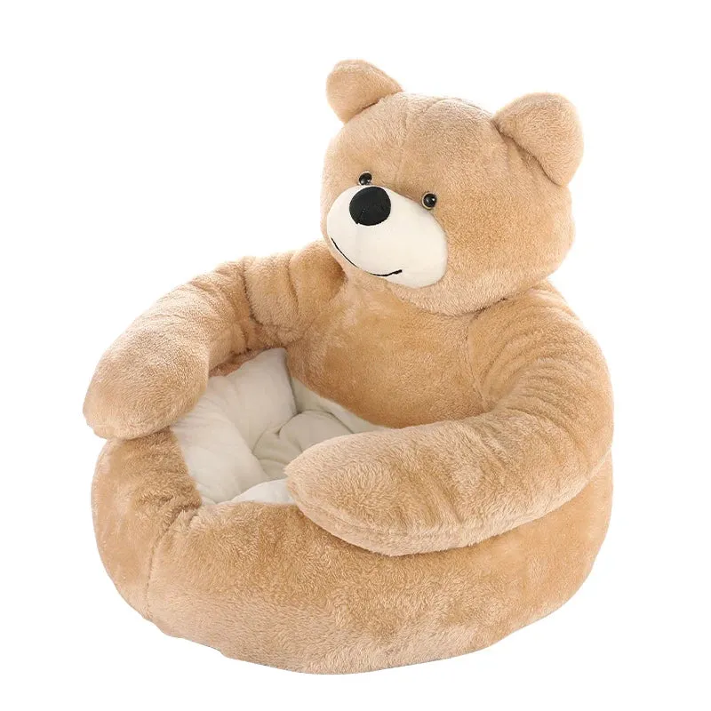 Cozy Semi-Enclosed Bear-Shaped Pet Bed for Dogs and Cats