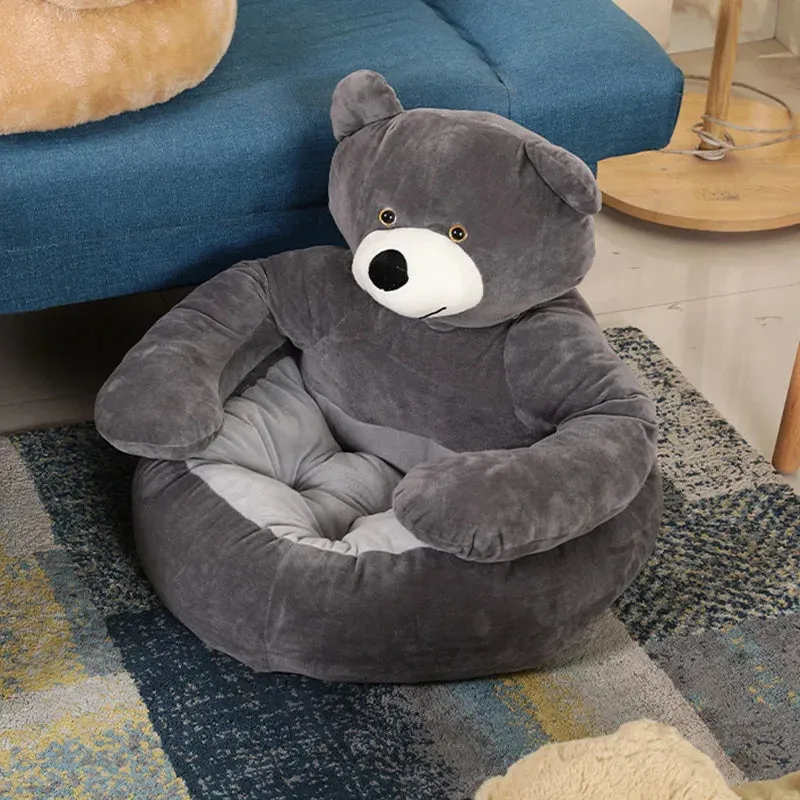 Cozy Semi-Enclosed Bear-Shaped Pet Bed for Dogs and Cats