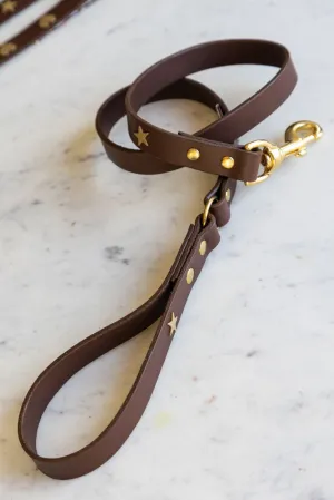 Dark Brown Leather Dog Lead With Stars