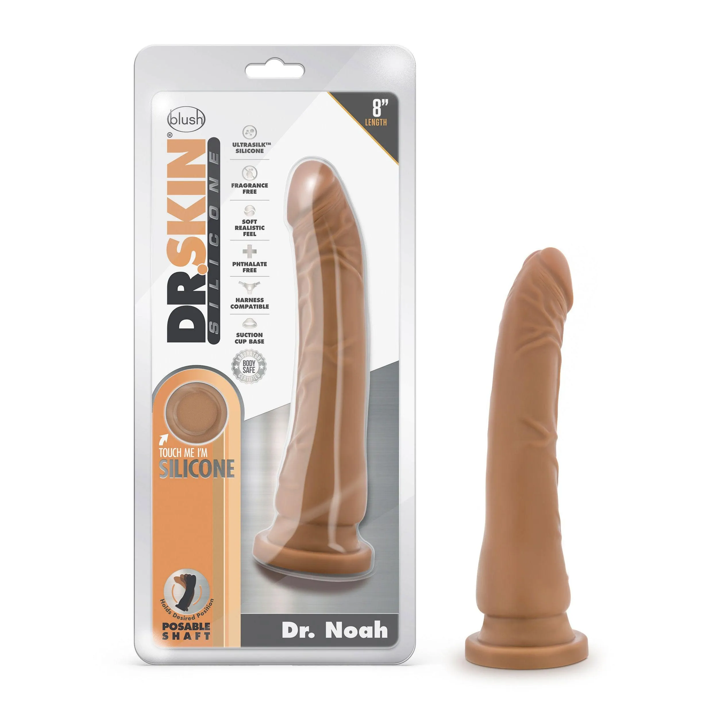 Dr. Skin Silicone - Dr. Noah - 8 Inch Dong With Suction Cup - Mocha