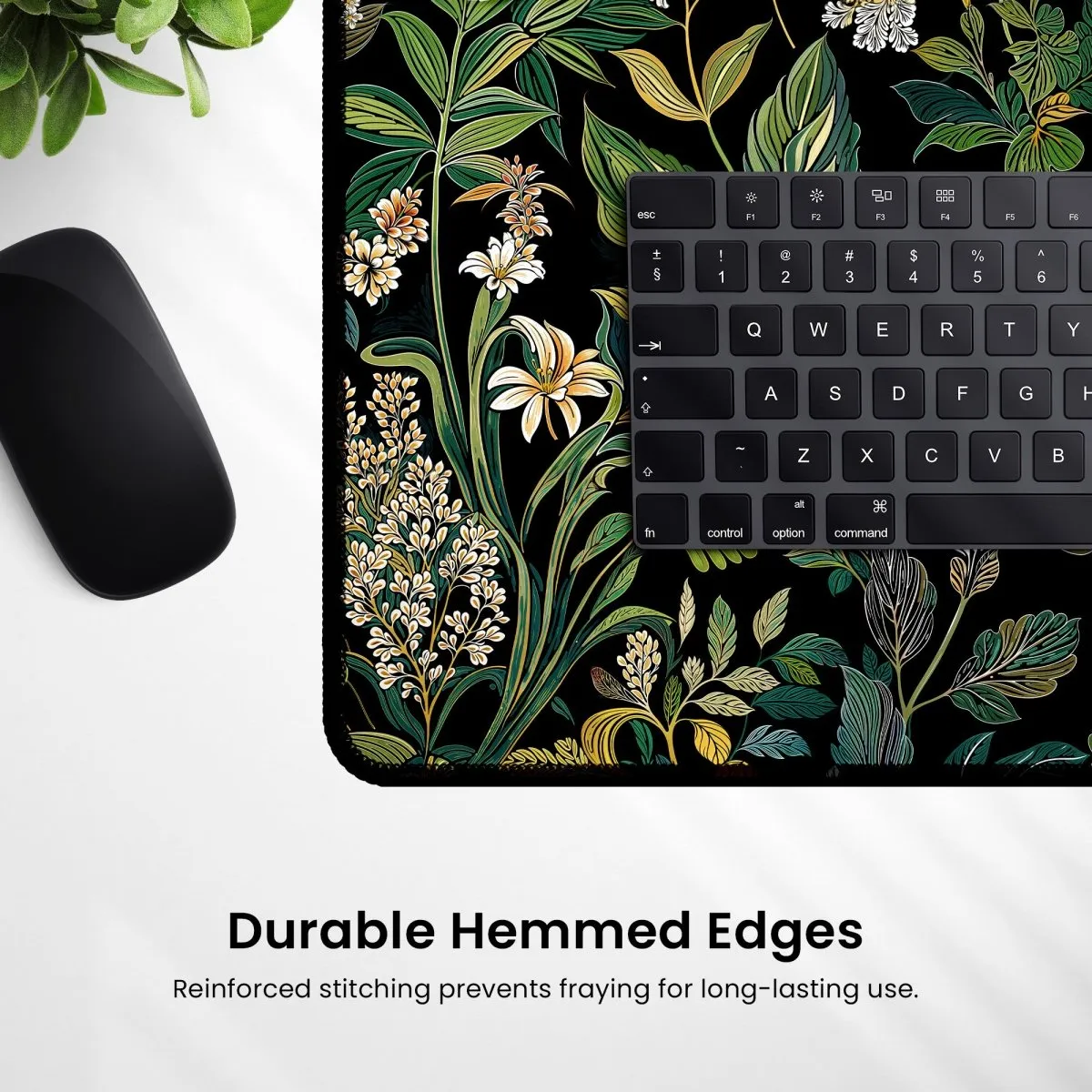 Elegant Botanical Black Floral Desk Mat