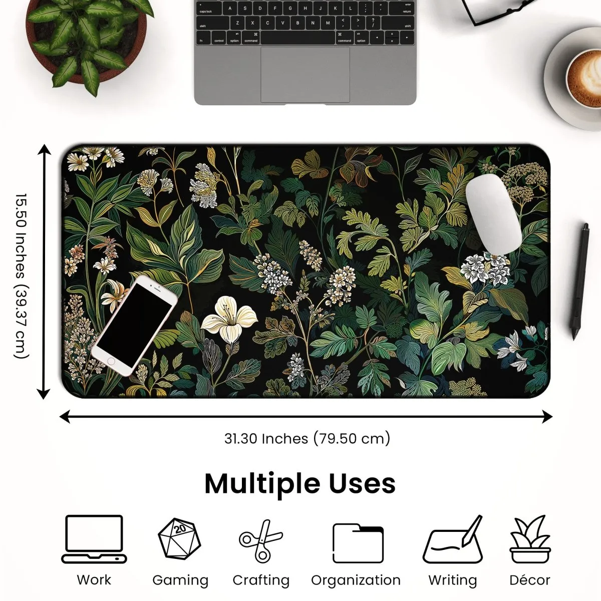 Elegant Botanical Black Floral Desk Mat