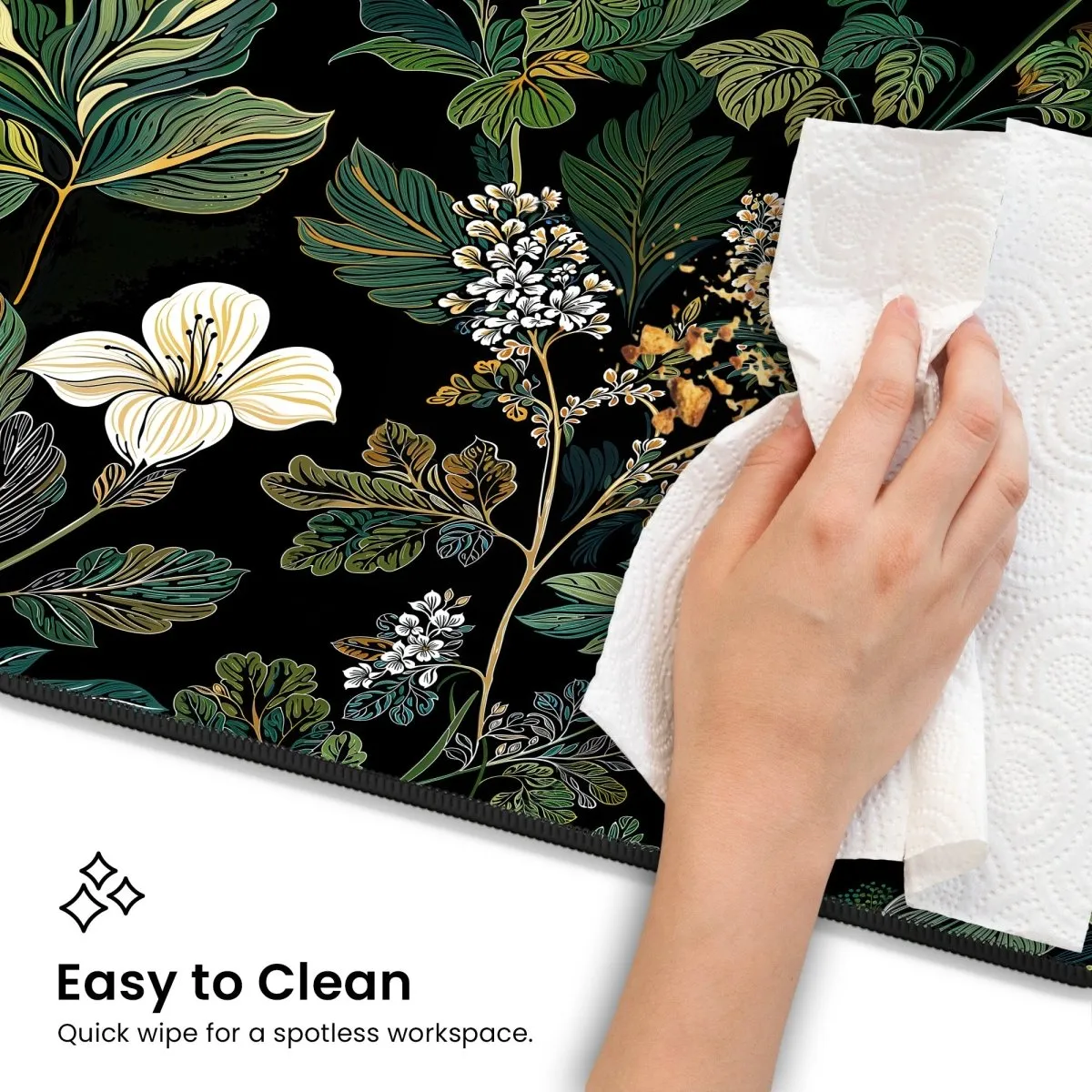 Elegant Botanical Black Floral Desk Mat