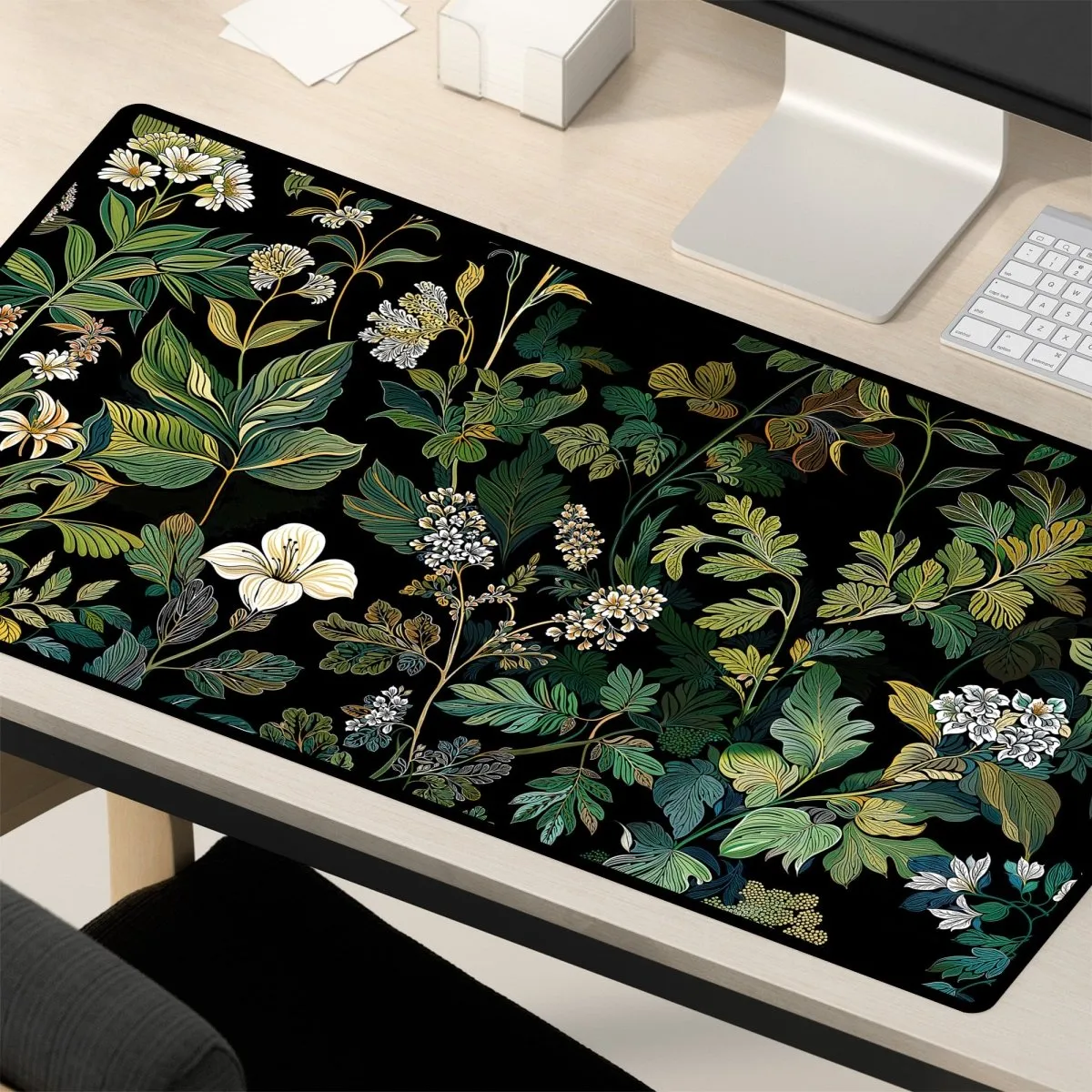 Elegant Botanical Black Floral Desk Mat