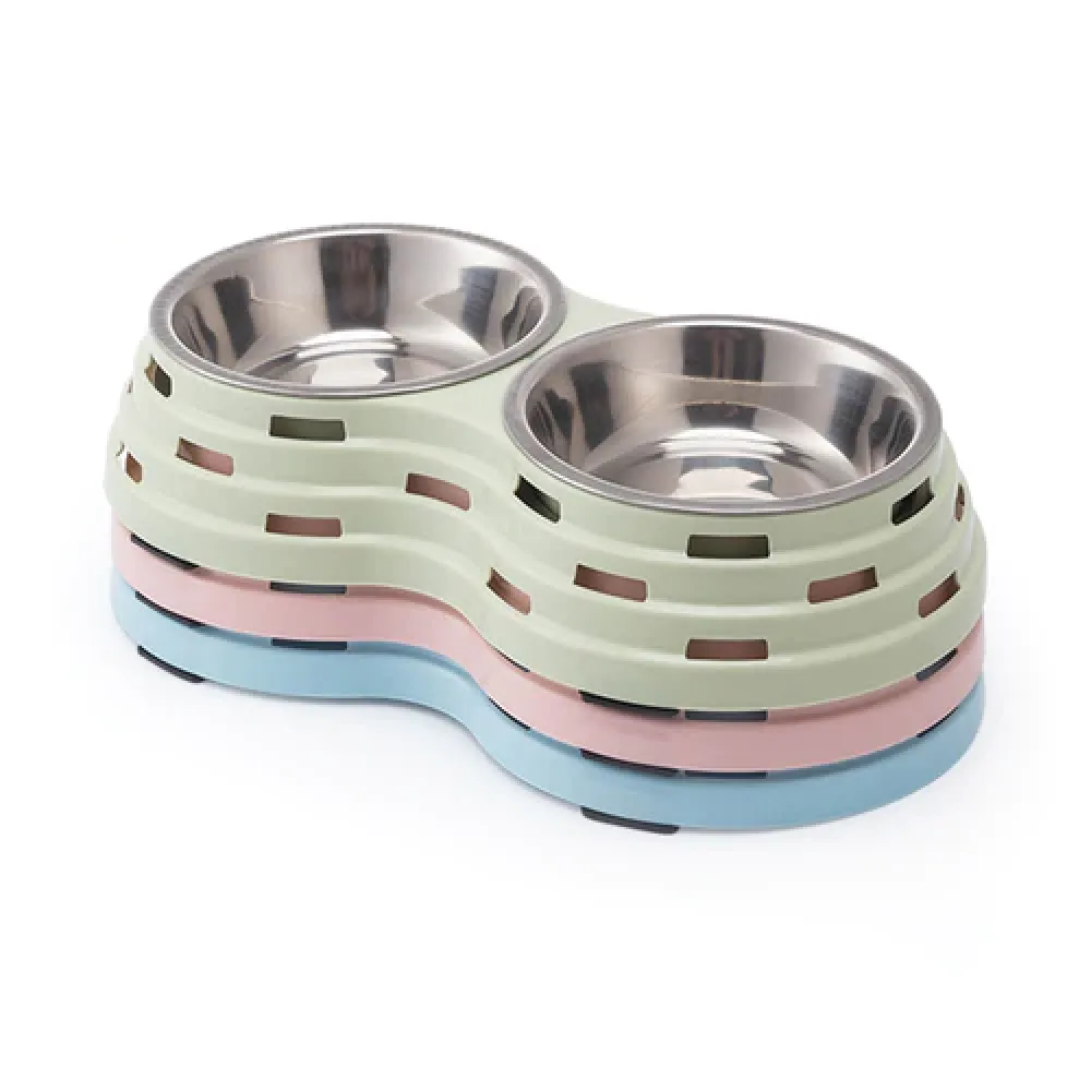 Emily Pets Double Bowls, Premium Stainless Steel for Dogs and Cats (Green)