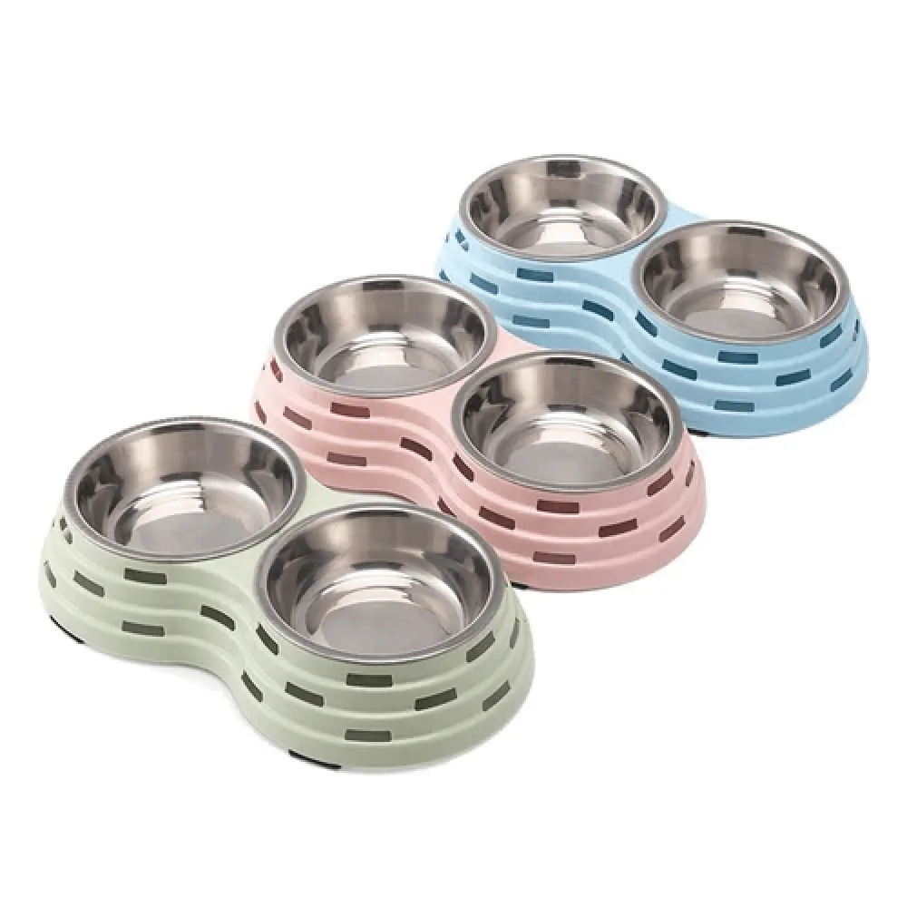 Emily Pets Premium Stainless Steel Double Bowl for Dogs and Cats (Pink)