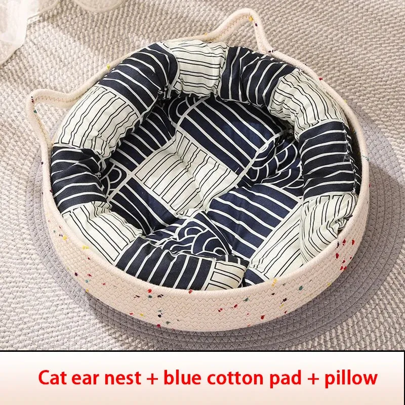 Four Seasons Woven Cat Bed with Removable Cushion