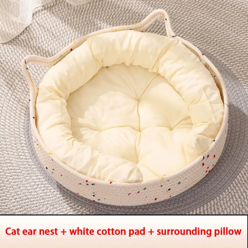 Four Seasons Woven Cat Bed with Removable Cushion