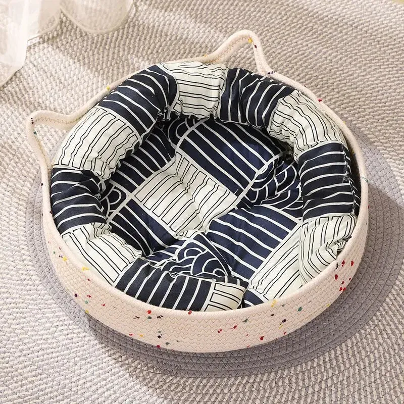 Four Seasons Woven Cat Bed with Removable Cushion