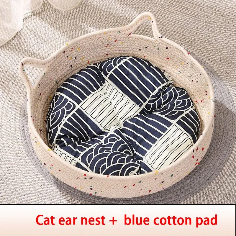 Four Seasons Woven Cat Bed with Removable Cushion