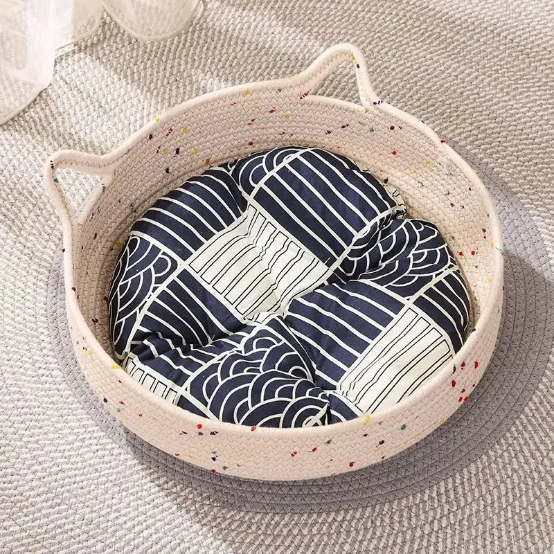 Four Seasons Woven Cat Bed with Removable Cushion