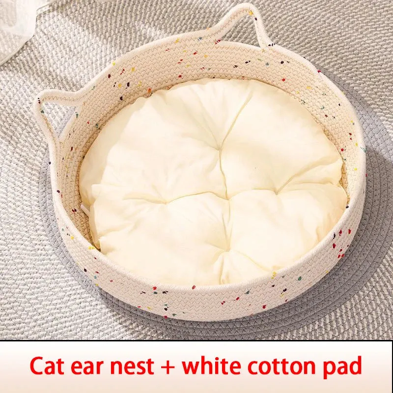 Four Seasons Woven Cat Bed with Removable Cushion