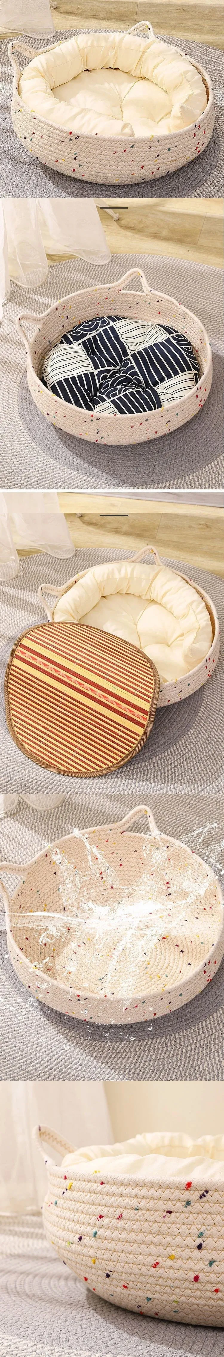 Four Seasons Woven Cat Bed with Removable Cushion