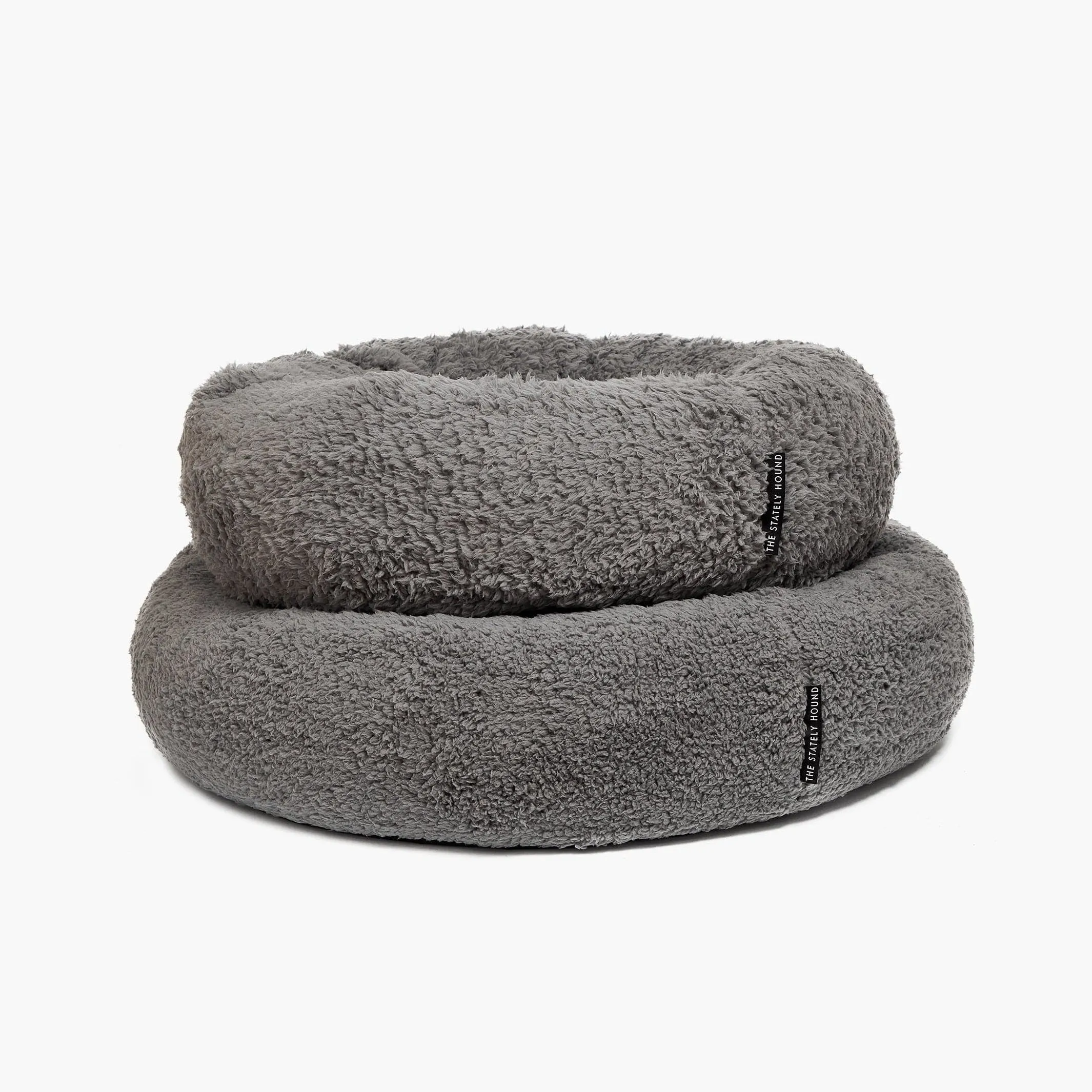 Grey Round Donut Calming Dog Bed | Secure Comfort for Peaceful Sleep