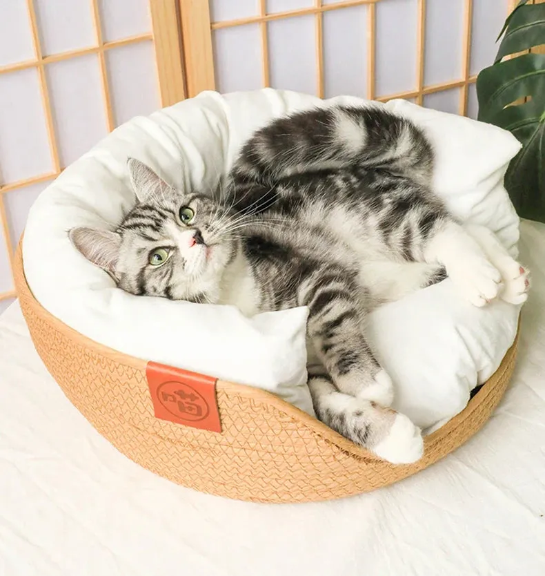 Handmade Bamboo Weaving Pet Bed for Cats