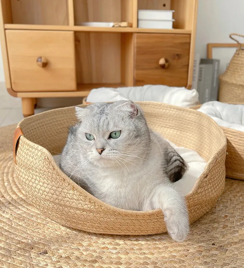 Handmade Bamboo Weaving Pet Bed for Cats