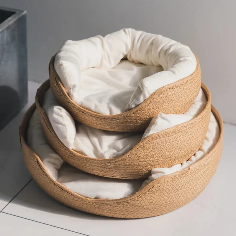 Handmade Bamboo Weaving Pet Bed for Cats