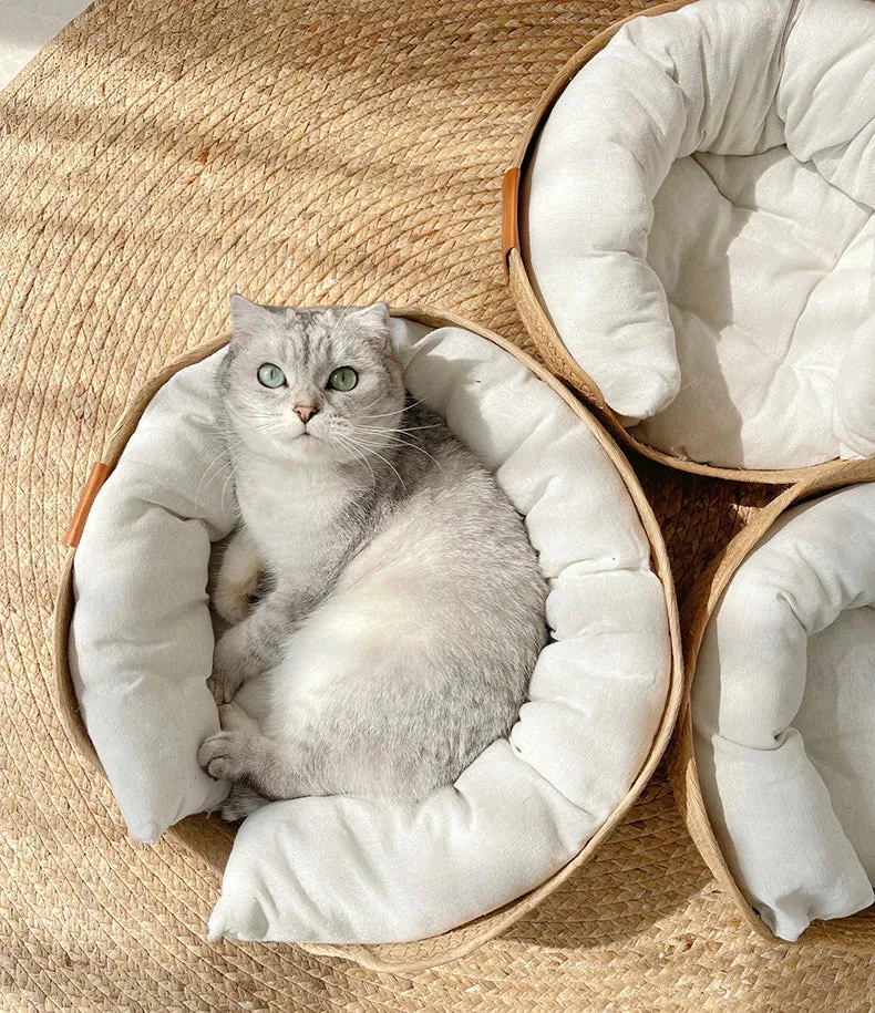 Handmade Bamboo Weaving Pet Bed for Cats